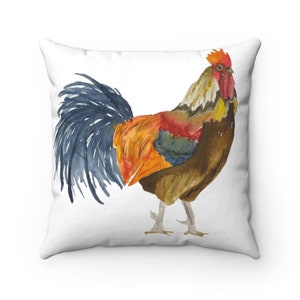 Rooster and Hen Throw Pillow Cover | Spun Polyester Square Pillow Case | Four Sizes: 14x14, 16x16, 18x18, 20x20 inches