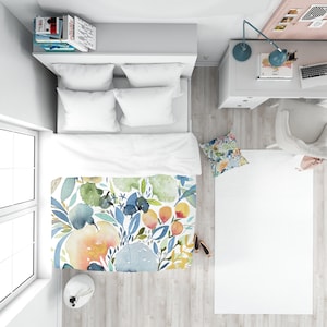 Garden Flowers IV King Duvet Cover in King, Queen, Full, Twin Standard Sizes | Floral Watercolor Print in Orange Blue Green Yellow Red