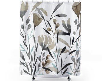 Custom Recolor - Calm Floral Shower Curtain | Botanical Watercolor Print Shower Curtains | 71x74 in