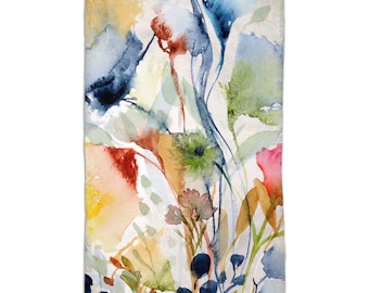 Flowers On Hand Towels, Guest Towels, 11x18 And 15x25 Inches, Boho Foliage Red, Yellow, Green, Blue, White