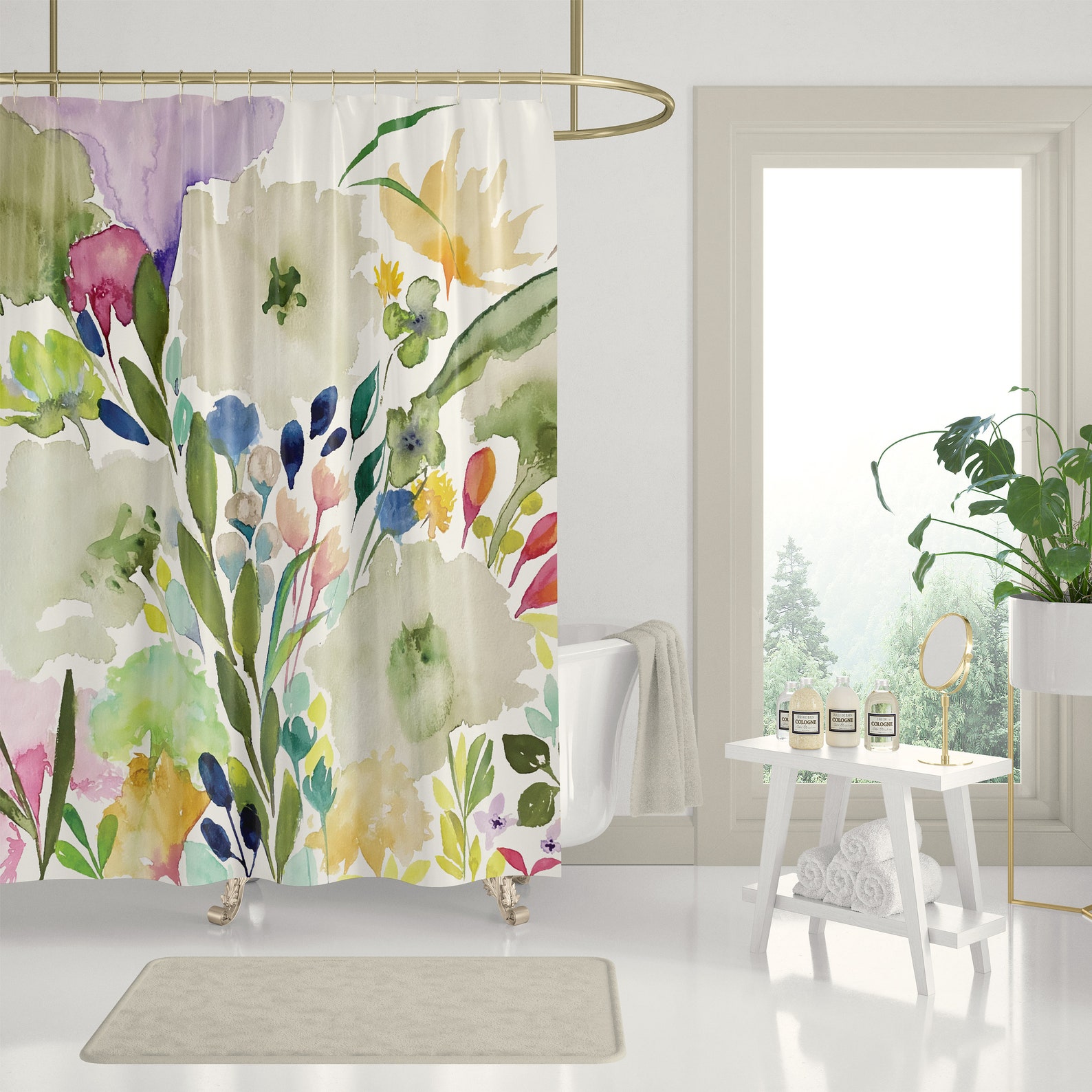 Spring Flowers II Bright Shower Curtains | Botanical Spa Shower