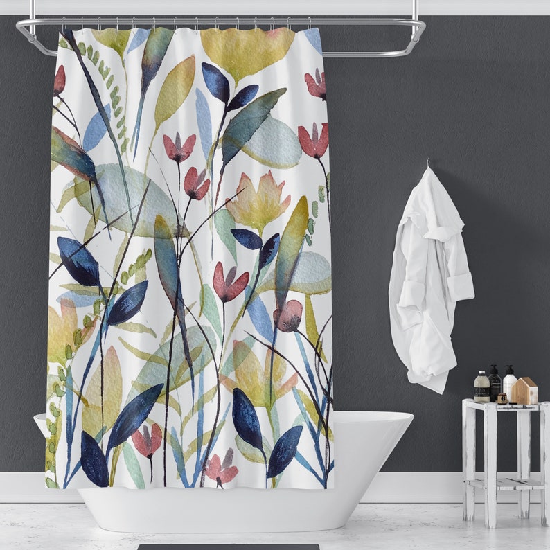 Flim Flam Florals Pattern Shower Curtains | Floral Watercolor Print Shower Curtains | Bathroom Refresh Gifts | 71x74 in 