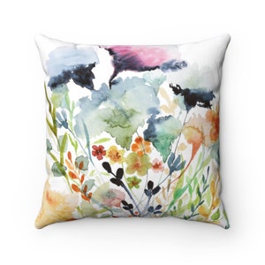 Wildflowers on Throw Pillow Cover | Spun Polyester Square Pillow Case | Four Sizes: 14x14, 16x16, 18x18, 20x20 inches