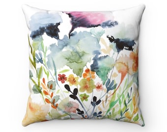 Wildflowers on Throw Pillow Cover | Spun Polyester Square Pillow Case | Four Sizes: 14x14, 16x16, 18x18, 20x20 inches