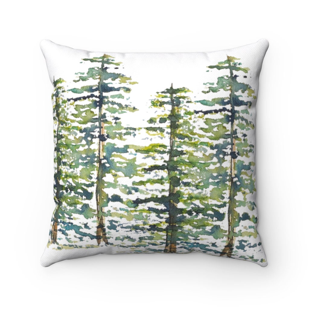 Pine Tree Forest Throw Pillow Cover | Spun Polyester Square Pillow Case ...