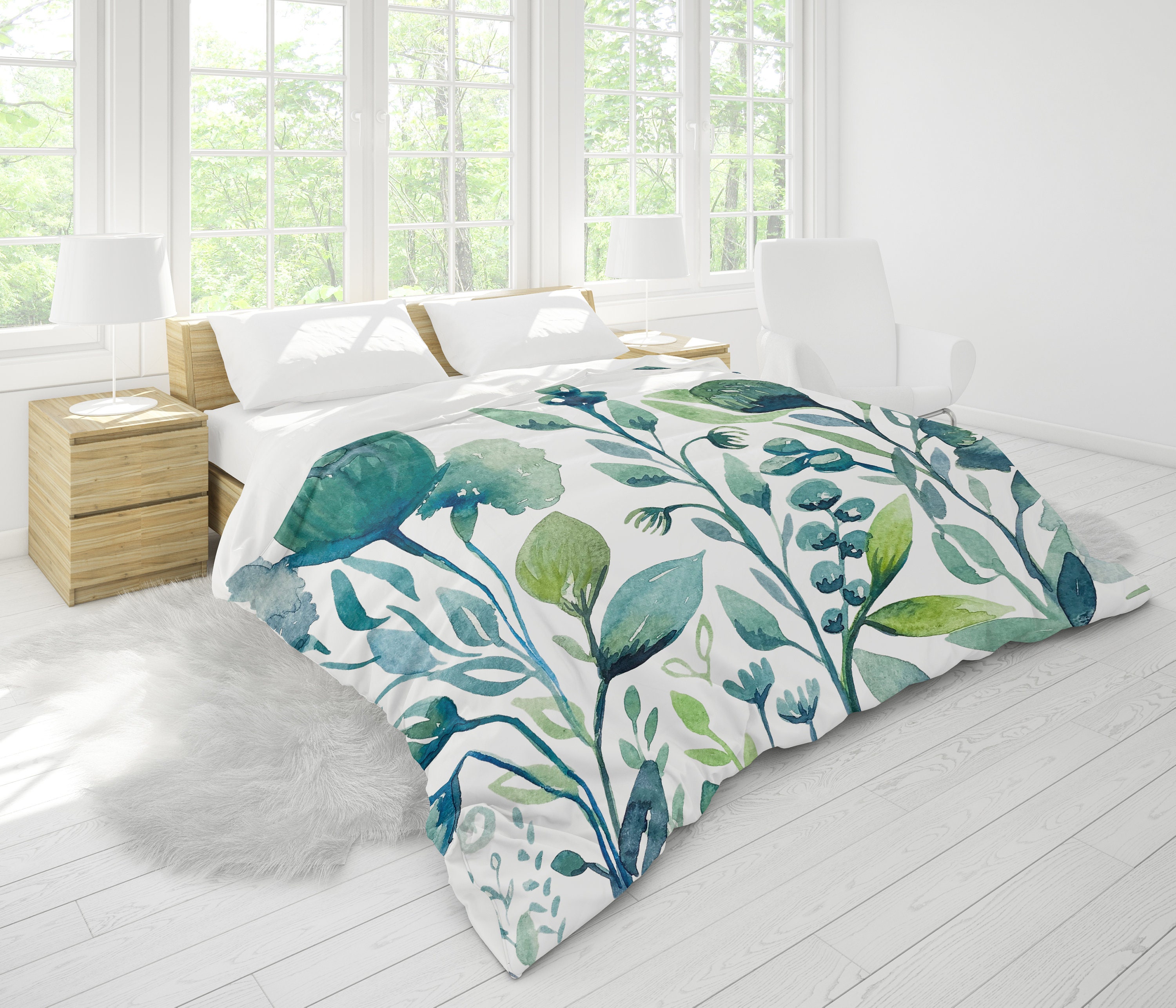 Cotton Sateen Duvet Cover, King/Cali King - English Bright Leaves Botanical  Vines Green Greenery Print Custom Bedding by Spoonflower 