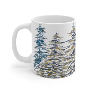 Winter Evergreens Ceramic Mug | 11oz Coffee, Tea, Hot Chocolate Cups | Forest Mugs with Trees | Gifts for All
