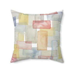 WaterColor Block #3 Throw Pillow Cover | Spun Polyester Square Pillow | Four Sizes: 14x14, 16x16, 18x18, 20x20 in | Pastel Primary Colors