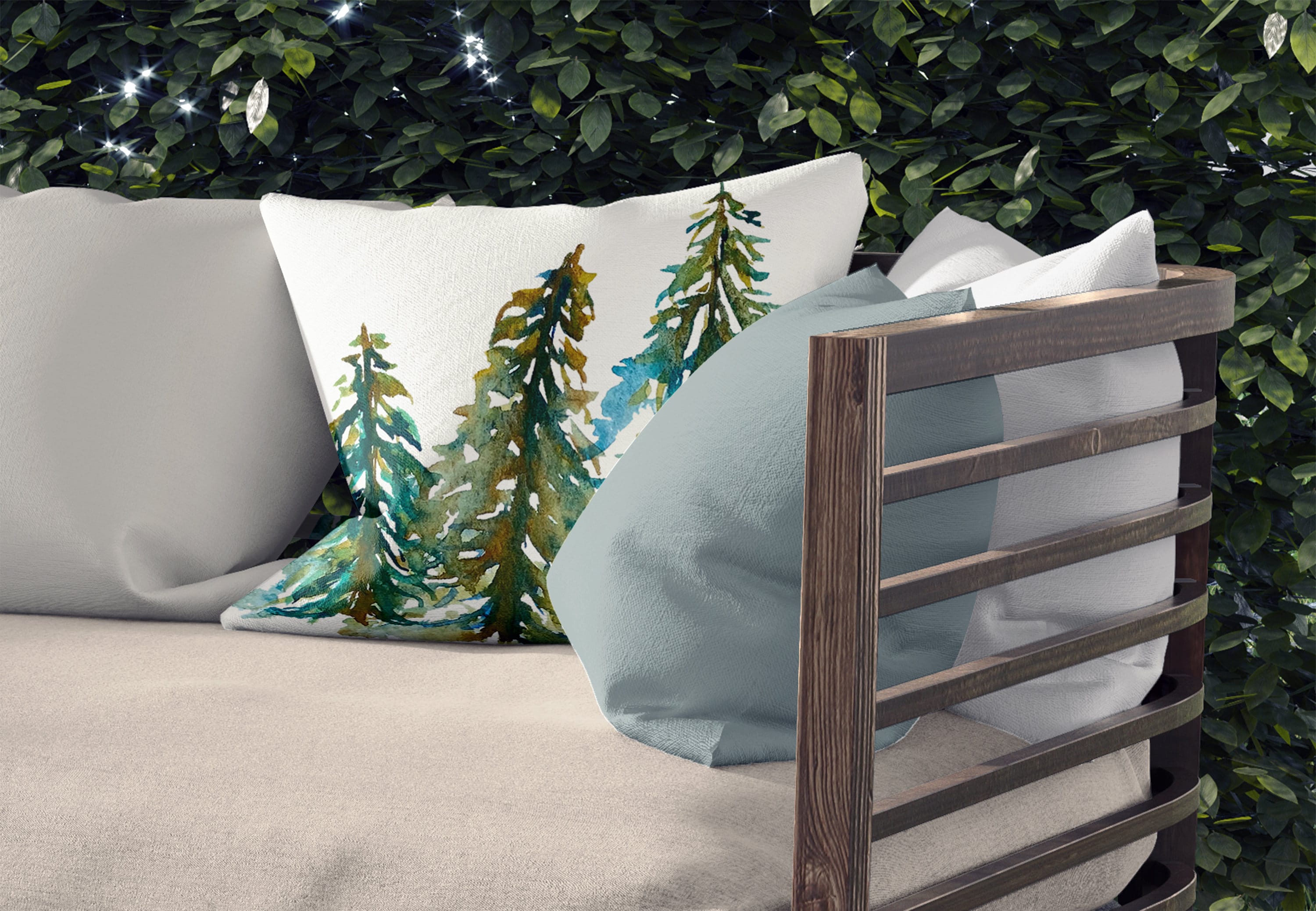 Evergreen Carols Outdoor Pillows & Covers | Double Sided Print | 14x20, 16x16, 18x18, 20x20, 26x26 Inches | Three Options Available