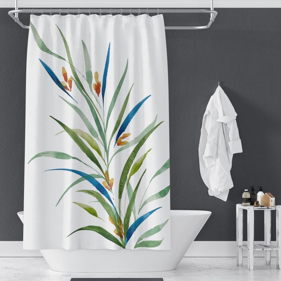 Sway Plant Shower Curtains Green Blue Orange White Modern Botanical Boho Shower Curtains Bathroom Refresh Gifts 71x74 In Etsy