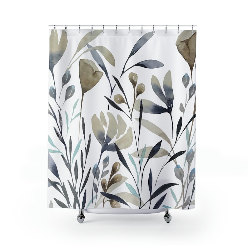 Calm Floral Shower Curtain Modern Botanical Bathroom Decor - Etsy