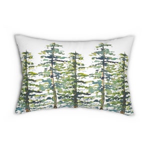 Pine Trees | Spun Polyester Lumbar Pillow | Pillow Cover with Hidden Zipper & Pillow Insert | 14x20 inches | Botanical Home Decor | Green