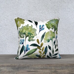 Hydrangea Floral Watercolor Print on 18x18 inch Square Throw Pillow Cover | Hidden Zipper, 4 Fabric Options, Double Sided Print | Blue Green bild 5