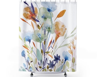 Sage Flowers on Shower Curtains | Floral Watercolor Print Shower Curtains | Bathroom Refresh Gifts | 71x74 in