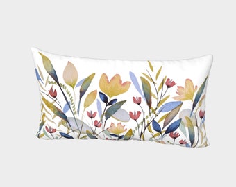 Flim Flam Flowers | Bed Pillow Sham | King and Standard Sizes | Cotton Sateen & Silk | Envelope Style with White Back | Navy Yellow Rust