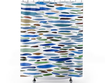 Pebbles Shower Curtains | Mid Century Modern Watercolor Print Shower Curtains | Bathroom Refresh Gifts | 71x74 in