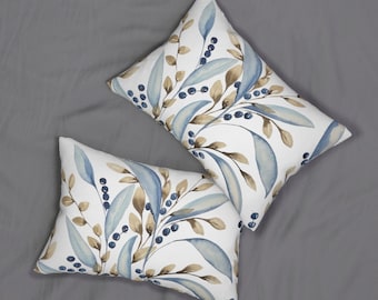Blue Berries Botanical Print | Spun Polyester Lumbar Pillow | Pillow Cover with Hidden Zipper & Pillow Insert | 14x20 inches