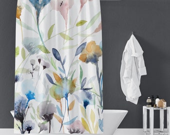 Prairie Wildflowers Shower Curtains | Floral Watercolor Print Shower Curtains | Bathroom Refresh Gifts | 71x74 in