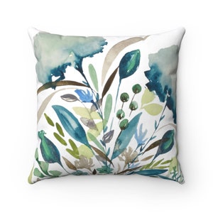 Teal for Two Floral Print Throw Pillow Cover | Spun Polyester Square Pillowcase with Zipper | Multiple Sizes | Teal Turquoise Tan