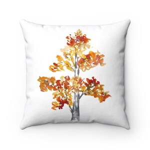 Autumn Oak Tree Watercolor Throw Pillow Cover | Spun Polyester | Four Square Sizes: 14x14, 16x16, 18x18, 20x20 in | Autumn Fall