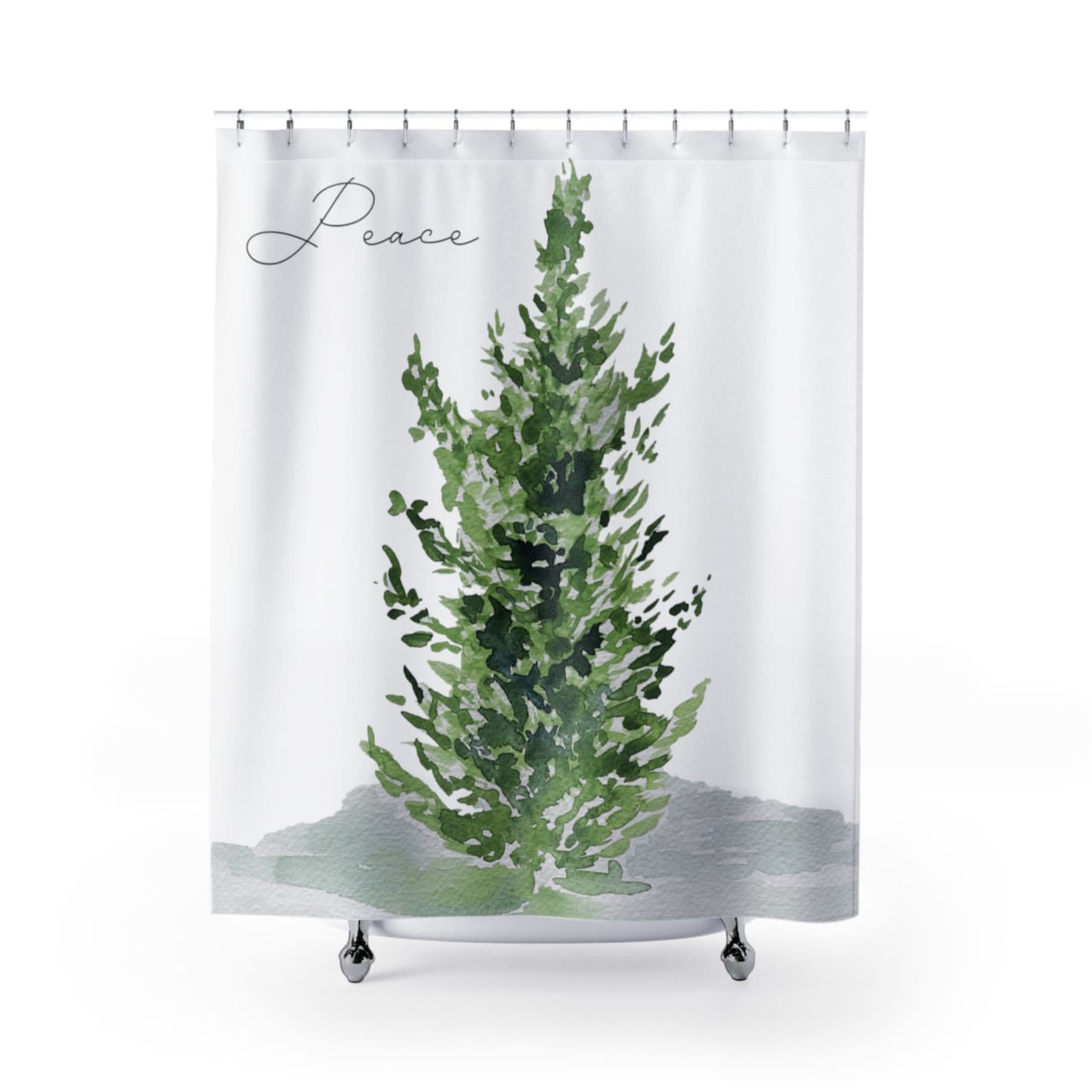 Peaceful Evergreen Tree Shower Curtains Green Winter Holiday | Etsy