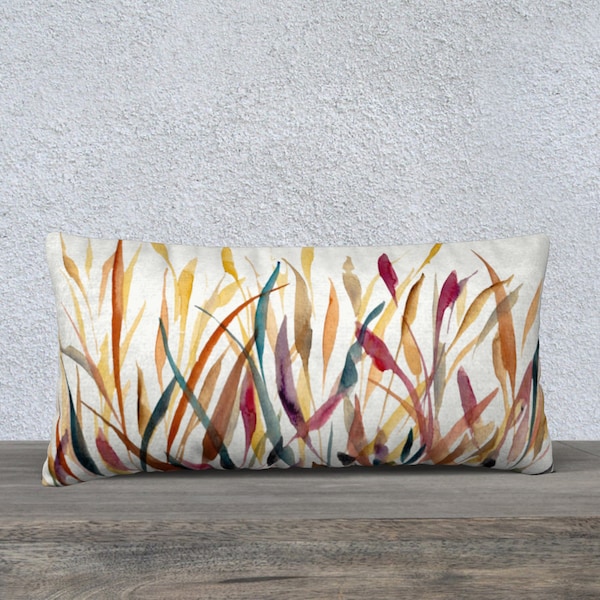 Modern Grasses 24x12 inch lumbar throw pillow cover | Velveteen, Cotton Linen, Cotton Canvas, Poly Canvas | Yellow Rust Orange Navy Maroon