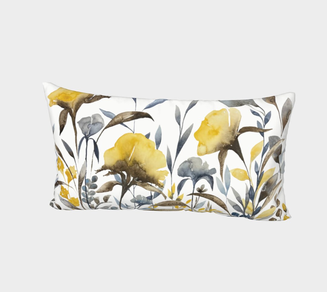 Golden Blue Flowers Bed Pillow Sham Etsy