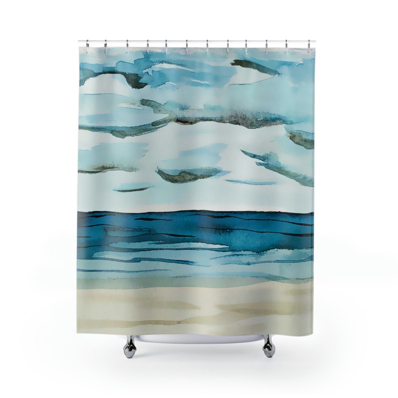 Calm Seas on Shower Curtains Summer Beach Watercolor Print Shower Curtains Bathroom Refresh Gifts 71x74 in image 5