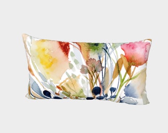 Flowers Watercolor Print | Bed Pillow Sham | Standard and King Sizes | Envelope Sham with White Backing | Cotton Sateen or Silk