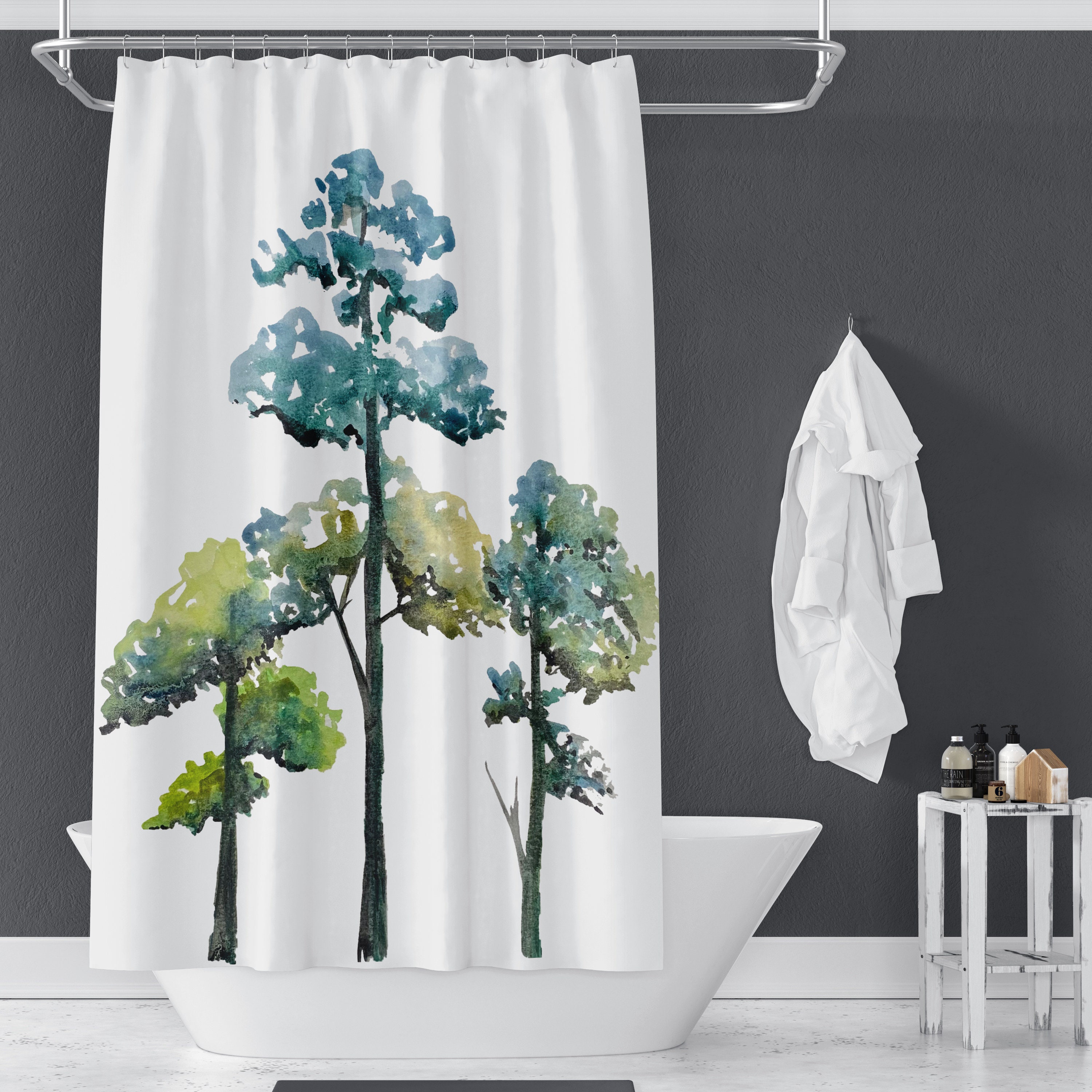 Trio of Trees Shower Curtains Blue Green Black Trees on Etsy