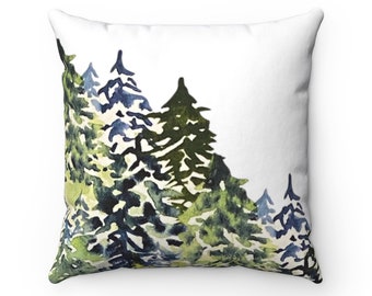 Alpine Slopes of Evergreen Trees | Spun Polyester Square Pillow Case | Four Sizes: 14x14, 16x16, 18x18, 20x20 inches