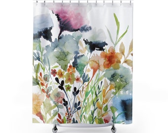 Custom Flip - Wildflowers Shower Curtains | Floral Watercolor Print Shower Curtains | 71x74 in