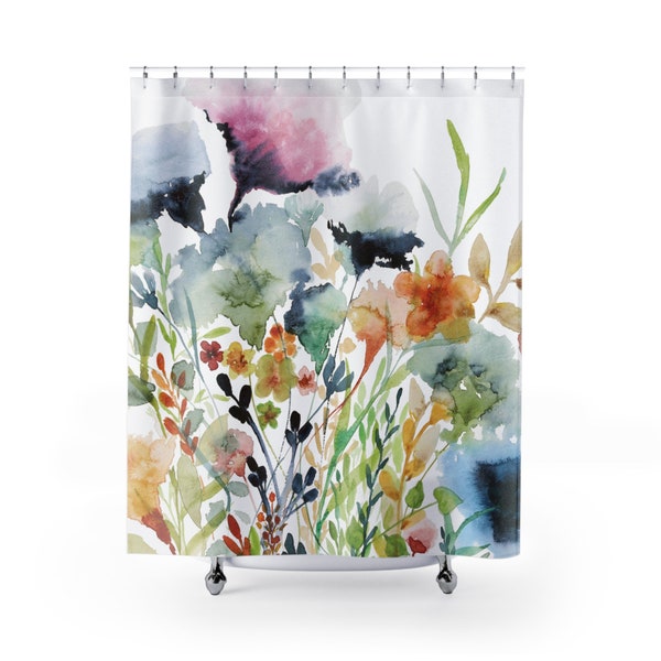 Custom Flip - Wildflowers Shower Curtains | Floral Watercolor Print Shower Curtains | 71x74 in