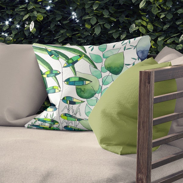 Aniplant Whimsy Botanical Print on Outdoor Patio Throw Pillows