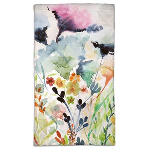 Wildflowers On Hand Towels, Guest Towels, 11x18 And 15x25 Inches, Boho Foliage Pink, Orange, Green, Blue, Teal, Yellow, White