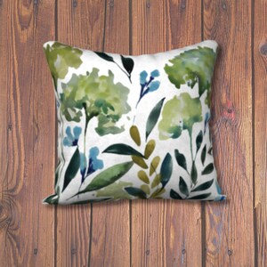 Hydrangea Floral Watercolor Print on 18x18 inch Square Throw Pillow Cover | Hidden Zipper, 4 Fabric Options, Double Sided Print | Blue Green bild 1