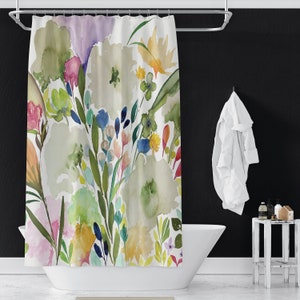 Spring Flowers II Bright Shower Curtains | Botanical Spa Shower Curtains | Bathroom Refresh Gifts | 71x74 inches, Spun Poly Fabric