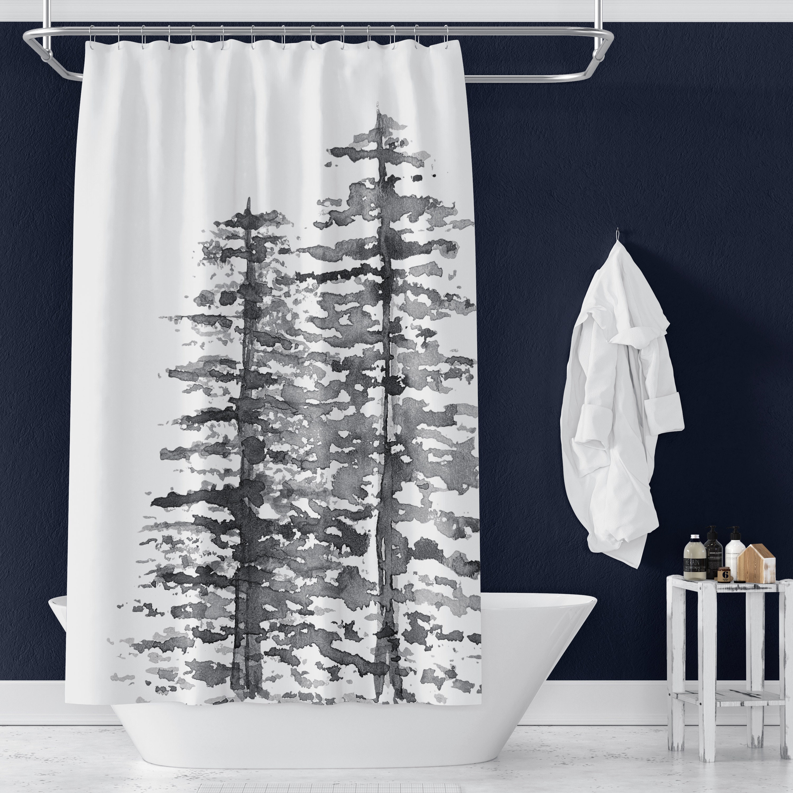 Ever Gray Evergreen Trees Shower Curtains Winter Scene Etsy