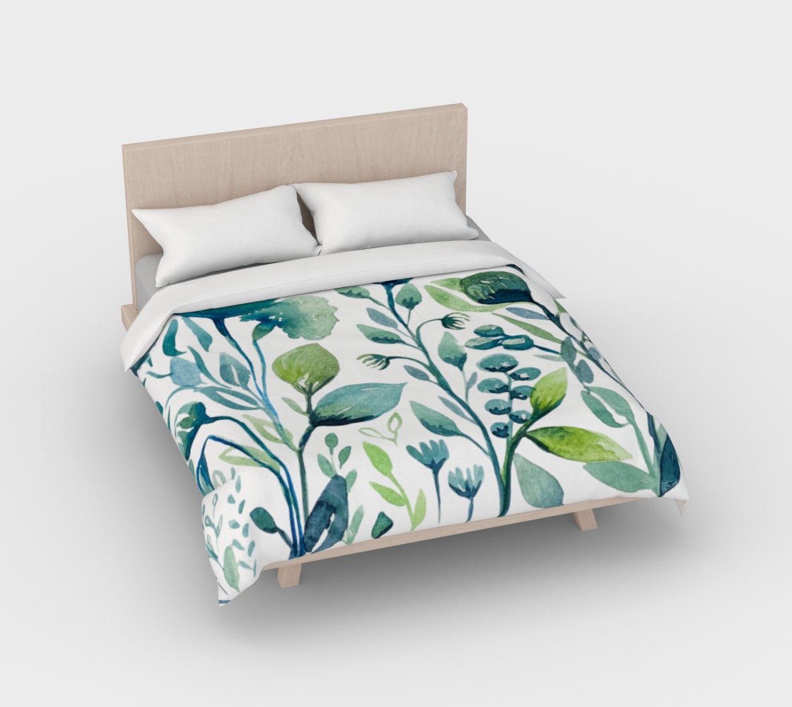 Cotton Sateen Duvet Cover, King/Cali King - English Bright Leaves Botanical  Vines Green Greenery Print Custom Bedding by Spoonflower 