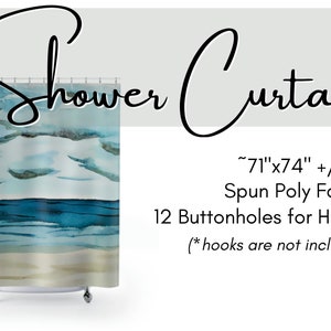 Calm Seas on Shower Curtains Summer Beach Watercolor Print Shower Curtains Bathroom Refresh Gifts 71x74 in image 3