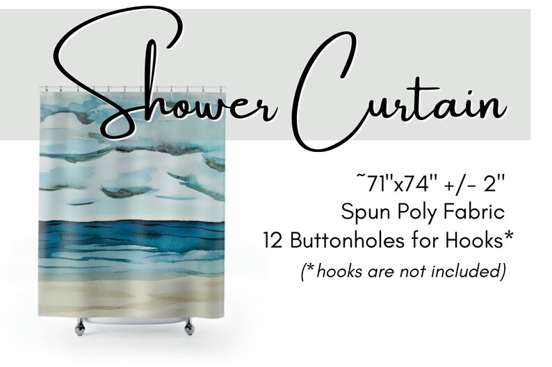 Calm Seas on Shower Curtains Summer Beach Watercolor Print Shower Curtains Bathroom Refresh Gifts 71x74 in image 3