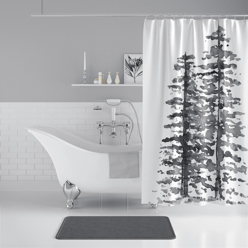 Ever Gray Evergreen Trees Shower Curtains Winter Scene Etsy