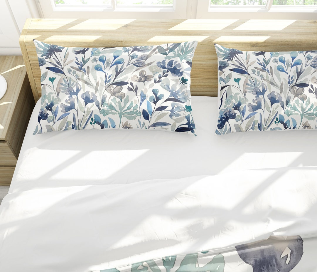 Blue Flowers Bed Pillow Sham Bed Pillow Sham King and Standard Sizes