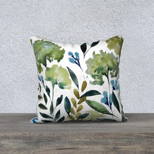 Hydrangea Floral Watercolor Print on 18x18 inch Square Throw Pillow Cover | Hidden Zipper, 4 Fabric Options, Double Sided Print | Blue Green bild 6