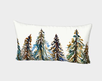Evergreen Carols Dark | Bed Pillow Sham | King & Standard Sizes | Cotton Sateen or Silk | White Backing with Envelope Closure | Pine Trees