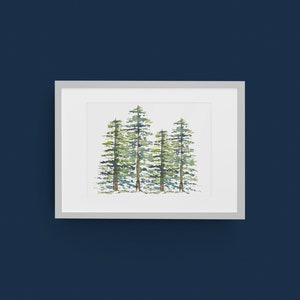 Four Pines Fine Art Prints | Textured Watercolor Paper | Evergreen Forest And Trees Wall Decor | 11x14, 12x16, 16x20, 18x24,  30x40, 36x48