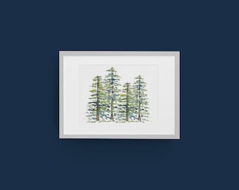 Four Pines Fine Art Prints | Textured Watercolor Paper | Evergreen Forest And Trees Wall Decor | 11x14, 12x16, 16x20, 18x24,  30x40, 36x48
