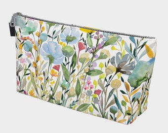 Wildflower Mix Makeup Bag | Zipper Pouch with Pull Tab Option | Colorful Spring Summer Flowers | Small and Large