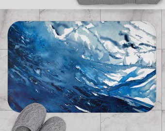 Phases of Water Abstract Art | Microfiber Memory Foam Bath Mat | Modern Boho Watercolor Print on White | Bathroom Decor
