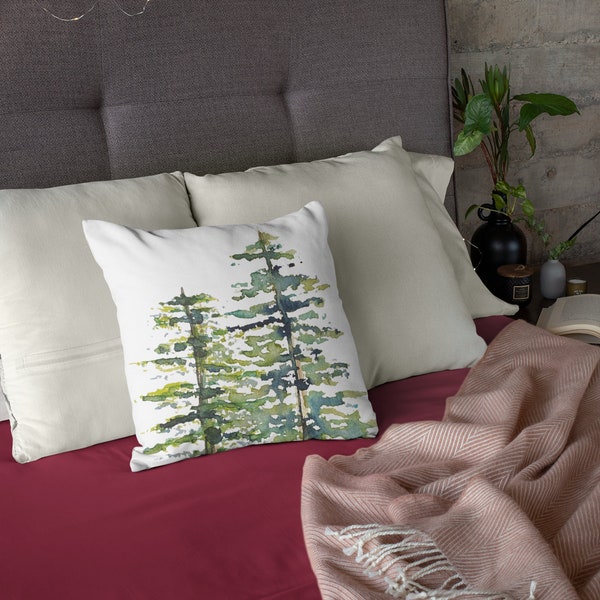 Evergreens Throw Pillows, Winter Conifer Cushions, Christmas Tree Tops Home Decor